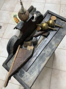 Longcase clock hood before restoration